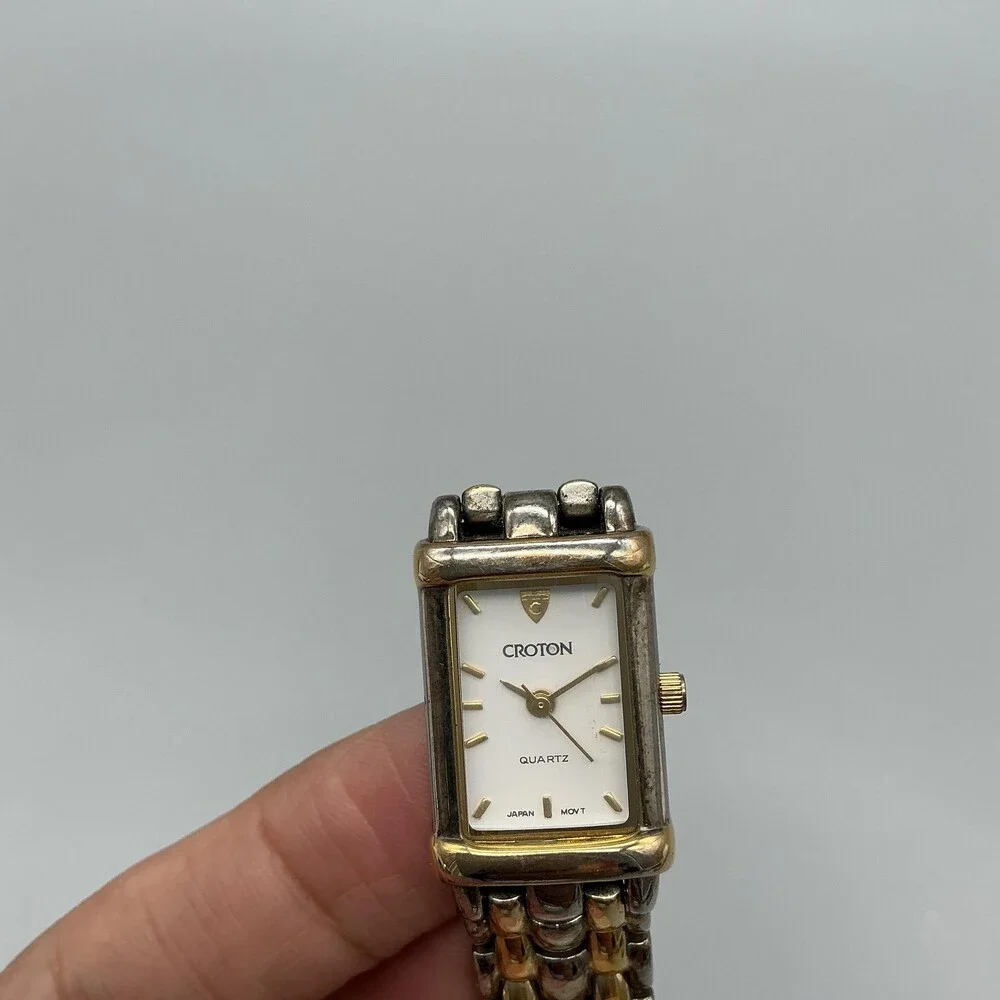 Croton Womens Watch 17mm White Dial Two Tone 23K Gold Plated New Battery 7